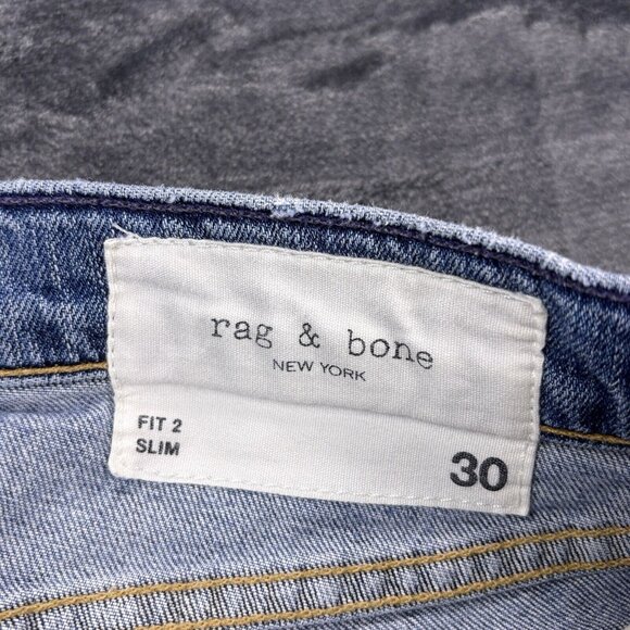Rag & Bone Jeans Fit 2 Slim Men's 30 Medium Wash Denim Raw Hem Faded - Picture 6 of 16